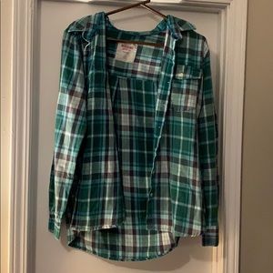 Green and Blue Plaid Button Down Shirt Flannel